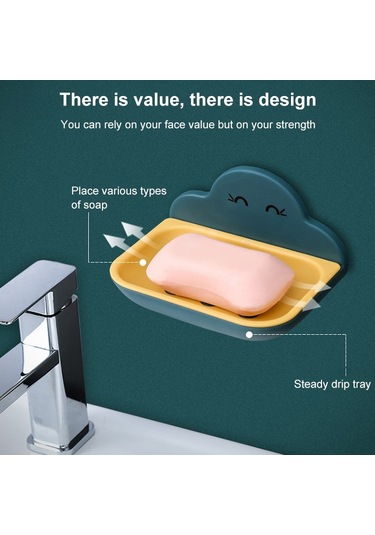 Bulut Sabun Kutusu Tuvalet Yaratıcı Duvara Monte Banyo Tuvalet  Punch Çift Katmanlı Drenaj Rafı Açık Mavi