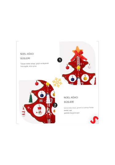 20 Parça Süslü Ahşap 27cm Mini Yılbaşı Ağaç Seti - Kırmızı
