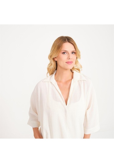 Miespiga Keten Plaj Elbisesi Krem- XS - S Krem