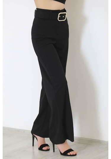 Bensu Store - Kemerli Palazzo Pantolon Siyah - 24194.683. 001