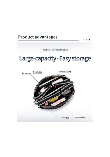 Skycity Kadınlar İçin Gerçek Deri Çapraz Çanta - 3 Fermuarlı, Küçük Ve Şık Telefon Çantası, Hediye Seçeneği Gümüş