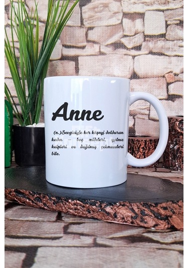 Anne Kelime Anlamı Anneler Özel Hediyelik Baskılı Çay Kahve Sunum Kupa Bardak Beyaz