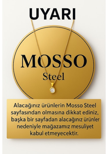 Kalpli Zirkon Taşlı Çelik Kolye Gold Renk Altın
