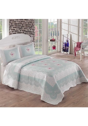 Clara Baskılı Kapitoneli Çift Kişilik Yatak Örtüsü Mavi Mavi