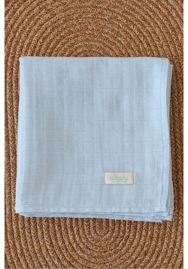 Organik Pamuk Çift Katlı Müslin Örtü Bebe Mavi 75x85 CM Bebe Mavi