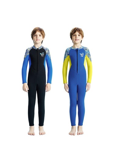 Dalış Ve Yelken 2.5 Mm Çocuk Kalınlaşmış Sıcak Tek Parça Uzun Kollu Wetsuit Anti-soğuk Şnorkel Sörf Elbisesi Mavi