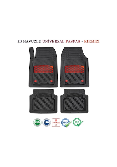 Chevrolet Aveo 2008-2011 Hb Uyumlu 3d Havuzlu Universal Paspas Siyah Krom Kırmızı