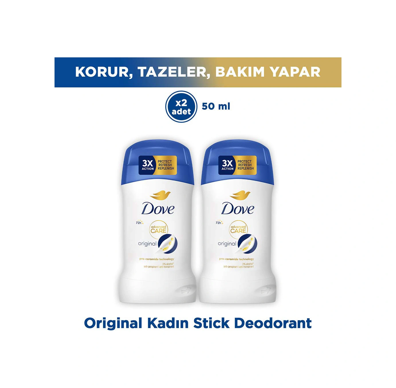 Dove Kadın Stick Deodorant Original Advanced Care 72 Saat 50 Ml X2