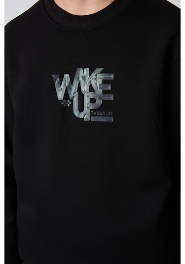 Tommy Life Siyah Pamuklu Kalın İçi Tüylü Yumuşak Dokulu Standart Fit Baskılı Erkek Çocuk Eşofman Takım - 11253 Siyah