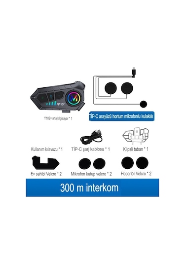 2 Intercom Bağlantılı Su Geçirmez Motosiklet Kask Bluetooth 5.3 300m Intercoom 2.000mah