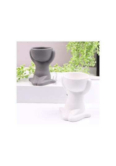 Yifomall Küçük İnsan Figürlü Seramik Suksulent Bitki Saksısı - Minimalist Beyaz Ev Dekorasyonu