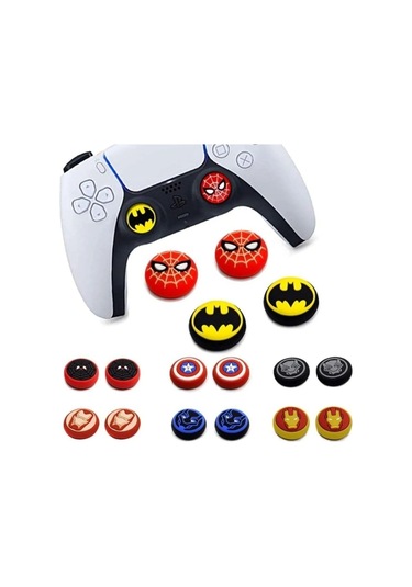 Desenli Sony Ps5/ps4/ps3 Analog Koruyucu Silikon Pad-kaptan Amerika Siyah