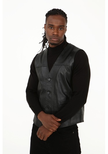 Klasik Hakiki Kuzu Derisi Yelek Rahat Kesim