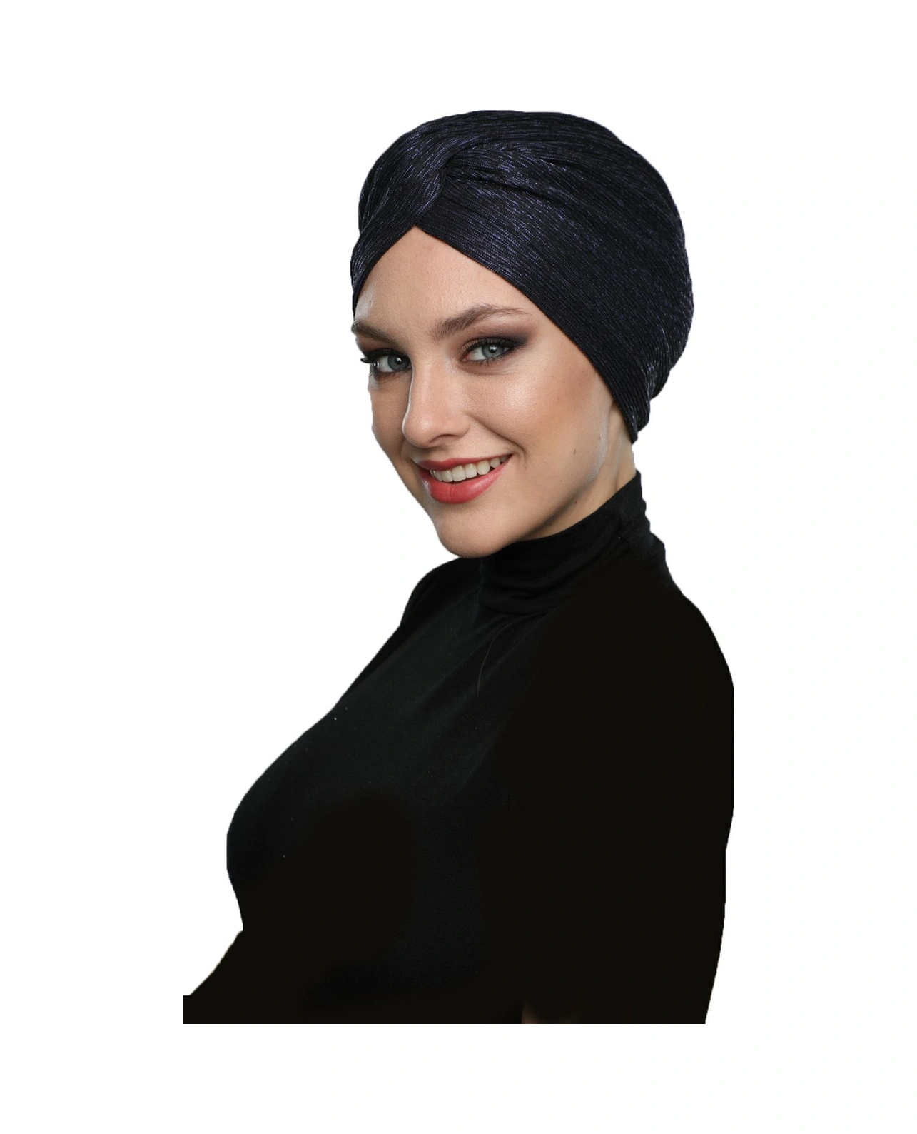 Simli Çapraz Astarlı Lacivert Hazır Türban Tesettür Bone Lacivert