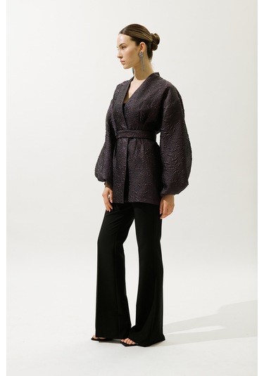 Jakar Organze Kimono Mor Mor