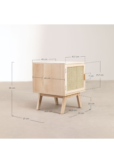 Hazeranlı Rattan Stil Tek Kapaklı Ahşap Komodin Ceviz