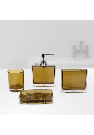 Suntek 4x Losyon Dispenser Bardak Diş Fırçası Tutucu Seti Kahverengi