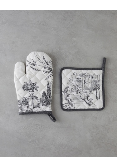 English Home Valessa Polyester 2'li Mutfak Seti 17x30 Cm+20x20 Cm Krem-gri Krem-gri