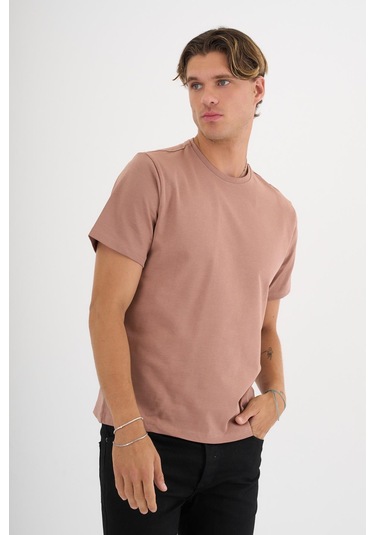 Erkek Kahverengi %100 Pamuklu Standart Kalıp T-shirt Siyah