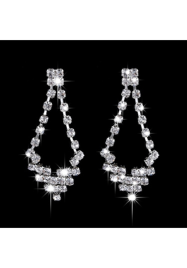 Ehediye Chavin Düğün Nişan Kına Damla Taşlı Kadın Kolye Küpe Set Eg88 Beyaz