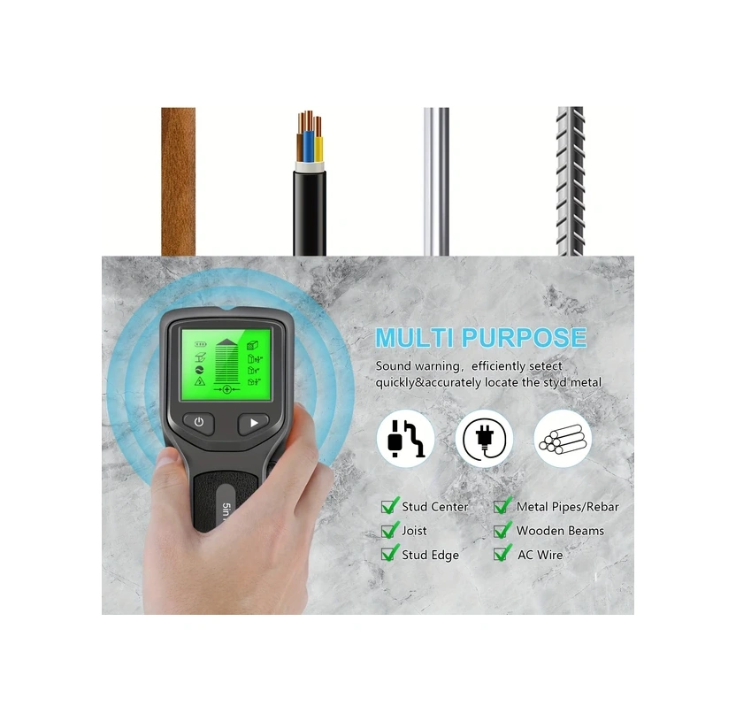 Willowhaven Siyah 5 İn 1 Duvar Dedektörü Dijital Göstergeli Metal Ahşap Kablo Dedektörü