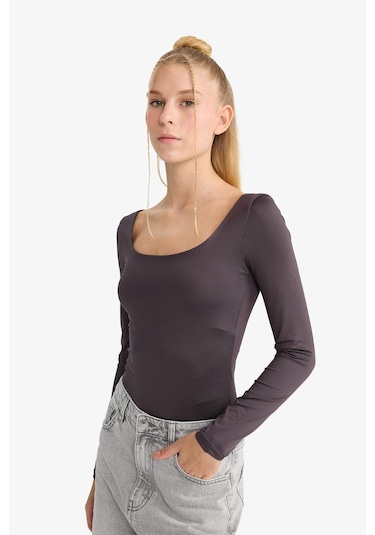 Defacto Coool U Yaka Uzun Kollu Çıtçıtlı Bodysuit F8042ax25aubn549 Kahve