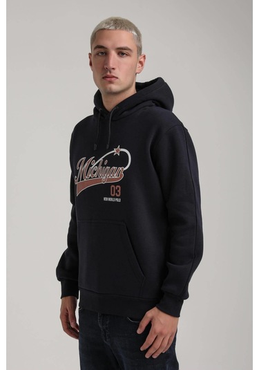 Kapüşonlu Lacivert Slim Fit Full-zip Sweatshirt 24fwm64079 Lacivert