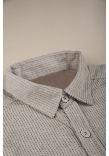 Deepsea Erkek Gri Kadife Fitilli Rahat Kesim Gömlek Yumuşak Dokulu Likralı Kadife Gömlek 2600758 Gri