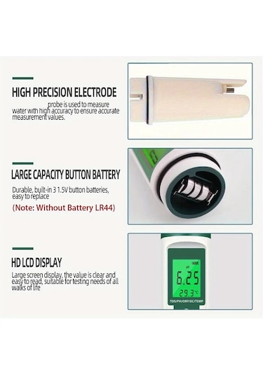 Meridiangoods Yeşil 9'u 1 Arada Su Kalitesi Test Kalemi Ph Orp Ec Tds Sıcaklık Ölçer Taşınabilir