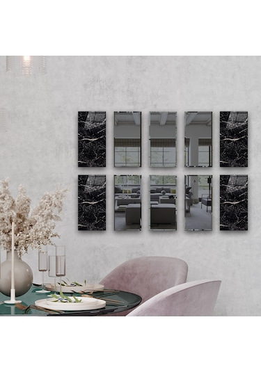 Dekor Camı | Granit Desenli Cam ve Füme Ayna | 10'lu Takım