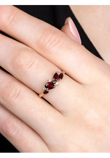 Uvelirnye Tradicii 925 Ayar Gümüşten Doğal Grenat Taşlı Yüzük 222125487 Diğer