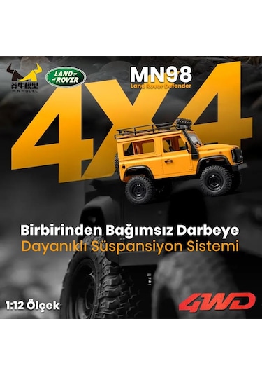Mn Model Mn98 V2 1/12 Land Rover Defender D90 4wd Rc Model Crawler Offroad Uzaktan Kumandalı Araba Truck Rtr Lisanslı Sarı+dahili Işık Seti