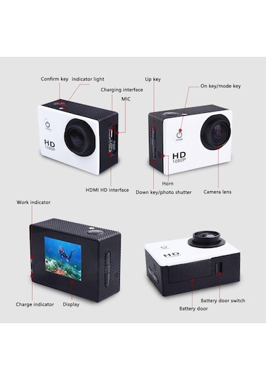 Sarı Su Geçirmez Geniş Melek Lens 1080p Dvr Kamera Spor Kamera Kamera Kaydedici Ultra Hd Kamera