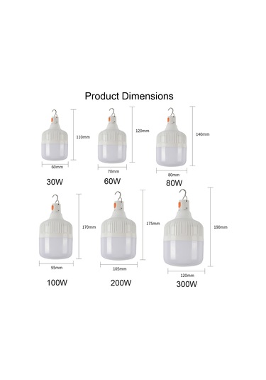 Sones Ab26 Usb Şarjlı Led Ampul Gece Pazarı Tezgah Işıkları Açık Hava Kamp Asılı Lamba, Güç: 300w Turuncu Çok Renkli