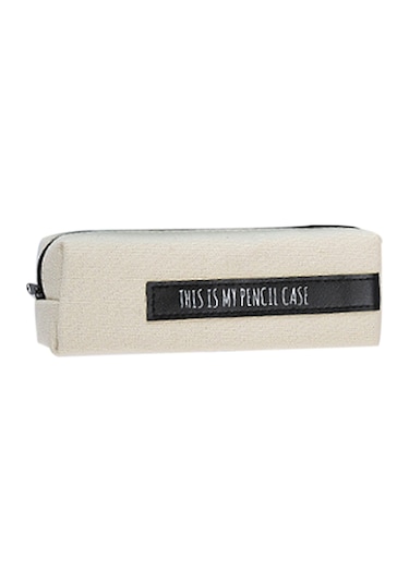 Aubyhe Kollej Öğrencileri İçin Kumaş Kalem Çantası - Dayanıklı Keten Bej Zemin Siyah Çizgili Basit Stili - Çalışma Odası Gereci Çok Renkli