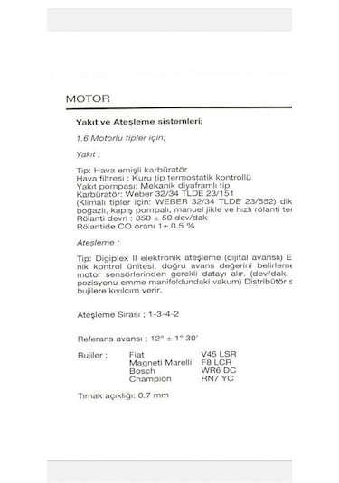 Fiat Tempra Tipo Karbüratörlü Buji Seti