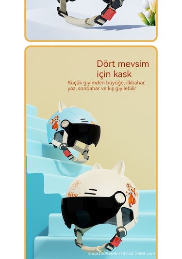 Erkek Ve Kız Elektrikli Motosiklet Çocuk Kış Mevsimi Bebek Güvenliği Yarım Kask Yeni Ulusal Standart 3c Kayısı Renkli Kedi Kulakları 2-16 Yaş Arası Giyilebilir Güneş Koruyucu Kısa Ayna