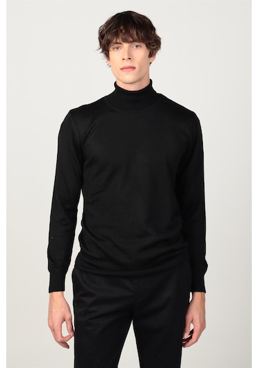 Tudors Slim Fit Dar Kesim Tam Boğazlı Yaka Düz Yün Erkek Kazak-23918 Çok Renkli