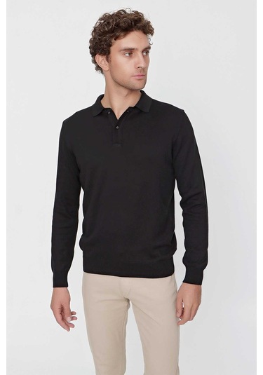 Basic Dinamik Fit Rahat Kesim Polo Yaka Triko Kazak 99kc017001001 Siyah