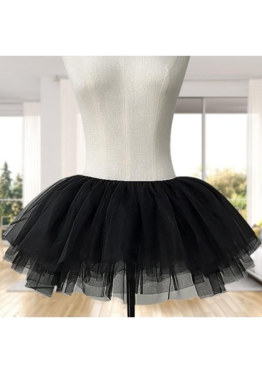 Fastbuy Sunték Kadın Tül Etek Çembersiz Bale Dansı Gelinlik Elbisesi Siyah Moda Güzellik Siyah