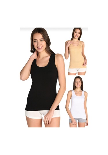 Kadın Ribana Geniş Askılı Atlet Karışık Renk 3lu Paket 001