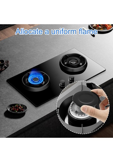 Xindoker Metal Ocak Bıçaklık Kapağı Ve Alev Bölücü Seti, 8 Parça Mutfak Aksesuarı, Çoğu Ocağa Uygun Siyah-gri