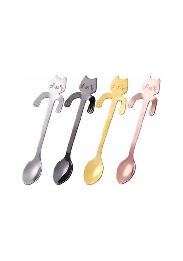 Altın Paslanmaz Çelik Kahve Kaşığı Güzel Sevimli Kedi Şekli Çay Kaşığı Tatlı Aperatif Kepçe Dondurma Mini Kaşık Sofra Mutfak Aletleri