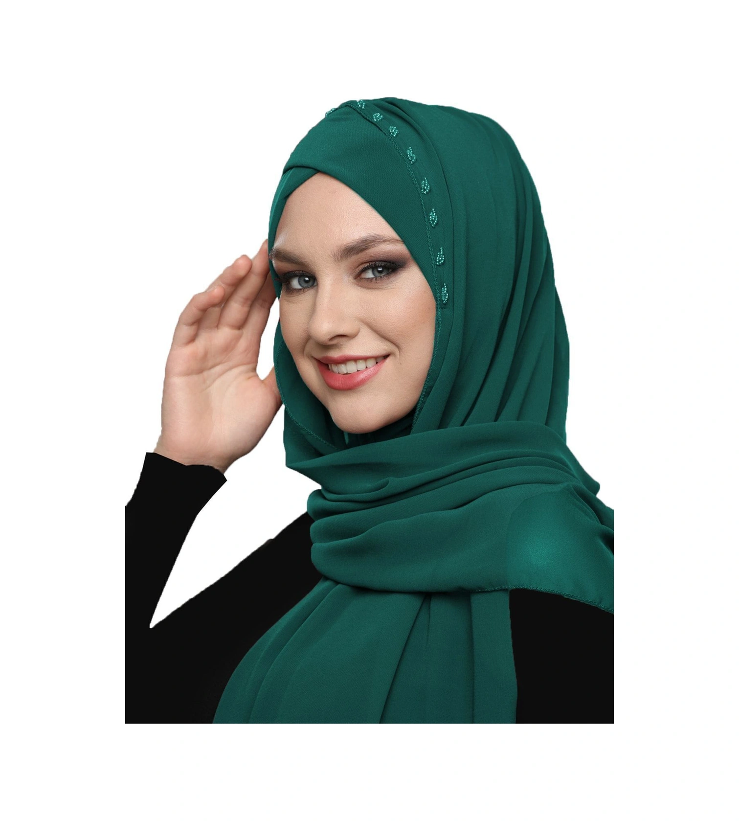 Şallı Takmatik Taşlı Yeşil Hazır Türban Tesettür Bone Namaz Örtüsü Hürrem