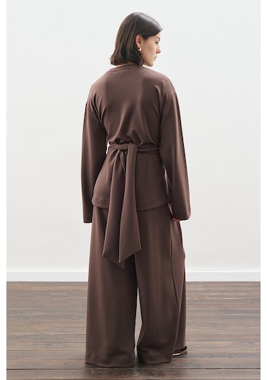 Yumuşak Dokulu Modal Bağlamalı Sweatshırt Kahverengi Kahverengi