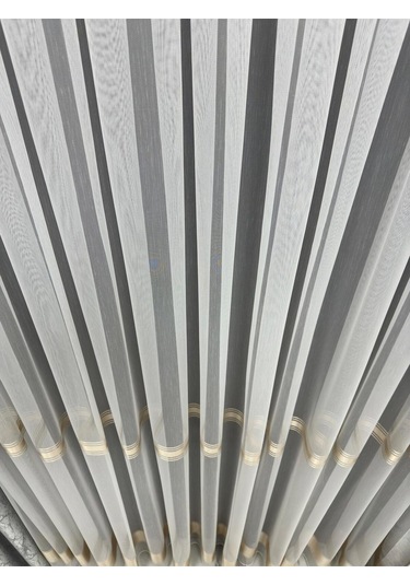 Altın Şeritli Etek Kurşunlu Tül Perde 1/3 Sık Pile Altın