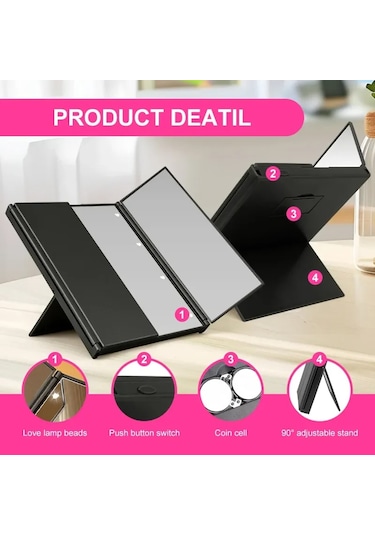 Techtic Led Işıklı Katlanabilir Makyaj Aynası Masaüstü Taşınabilr