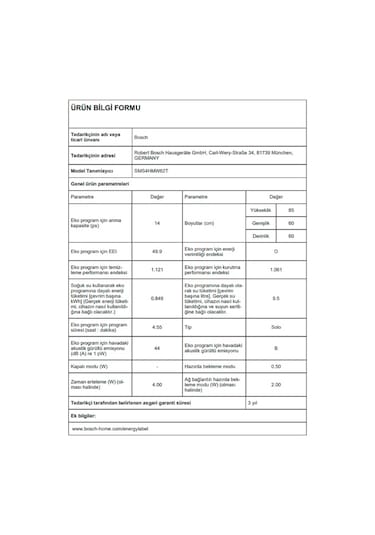 Bosch SMS4HMW62T 6 Programlı 14 Kişilik Bulaşık Makinesi
