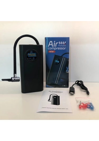Boatshop1 Taşınabilir Usb Dijital Ekranlı Şişirici Hava Kompresörü 3000mah Kablosuz Şarj Motosiklet Araba Lastik Pompası