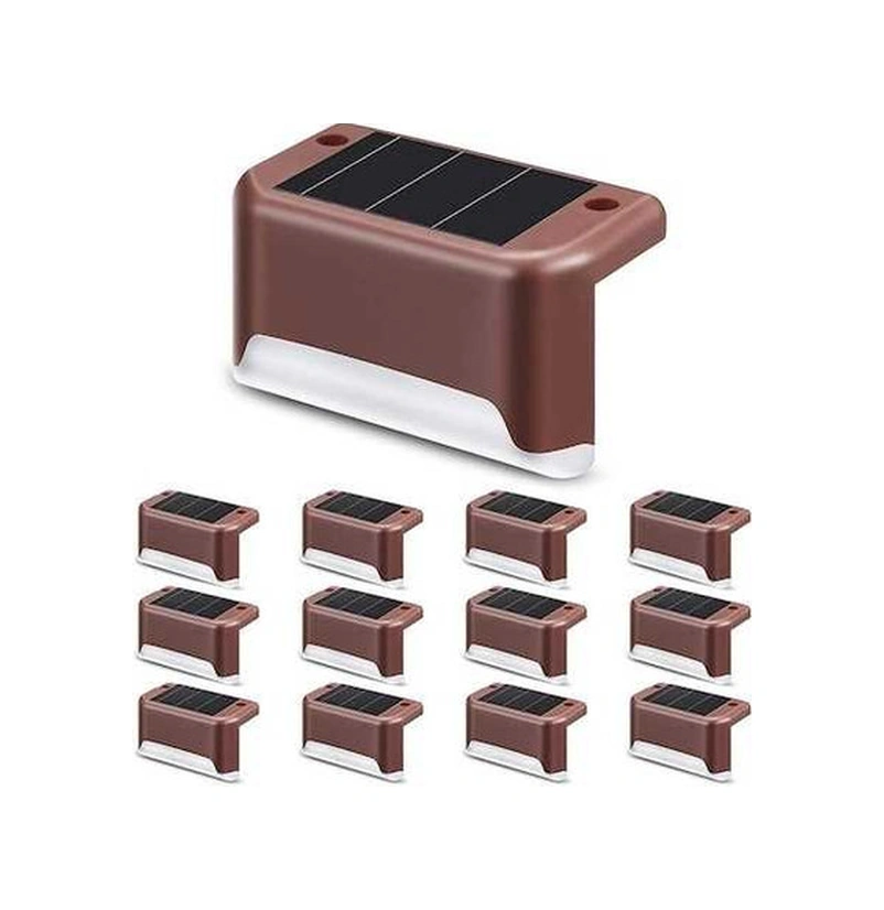 Tongxida 12 Adet Kahverengi Abs Güneş Enerjili Merdiven Raili Lambalar - Ip44, 4-5 Saat Şarj, Sıcak Beyaz Işık